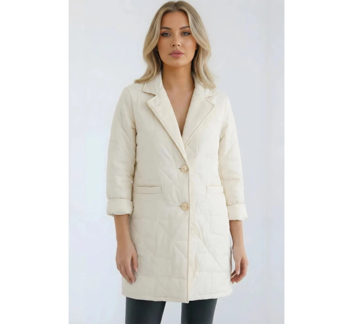 Dámská bunda Plus Size prošívaná s ozdobnými knoflíky a límcem model 21789296 béžová - K-Fashion