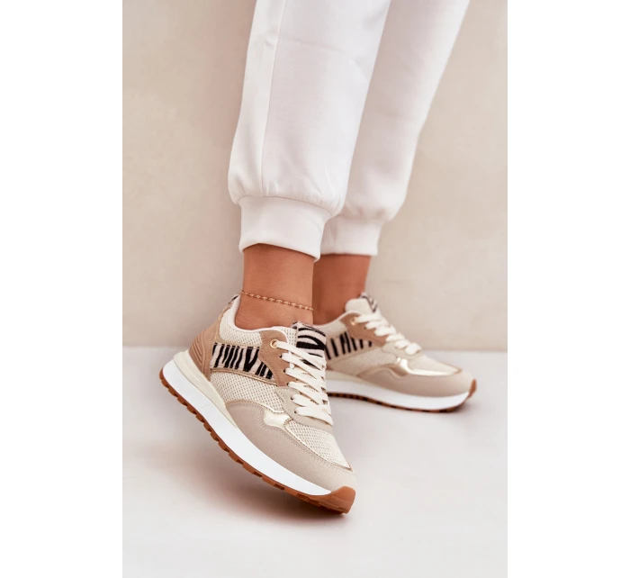 Dámské Sportovní Boty Na Platformě Zebra Béžové Davinara