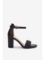 Dámské sandály na podpatku s pleteným pásem černé model 21698564 - EVENTO