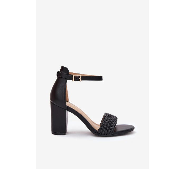 Dámské sandály na podpatku s pleteným pásem černé model 21698564 - EVENTO