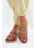 Kožené semišové dámské pantofle s přezkami tmavě béžové model 22125558 - Boto