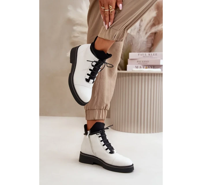 Dámské Zateplené Kotníkové Boty z Eko Kůže Bílé Dámské Zateplené Kotníkové Boty z Eko Kůže Bílé