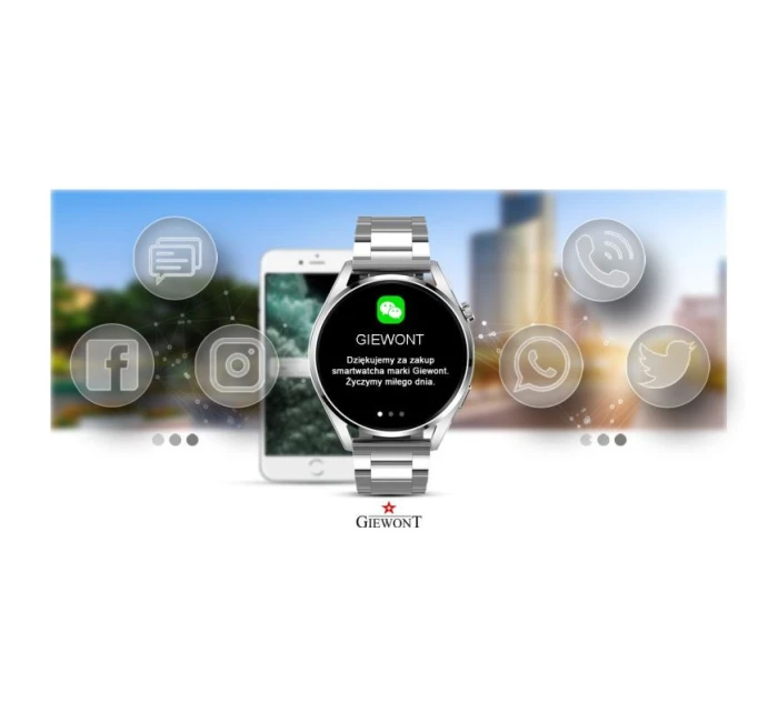 Chytré hodinky GIEWONT Vertex SmartCall GW450-5 Silver/Carbon Leather