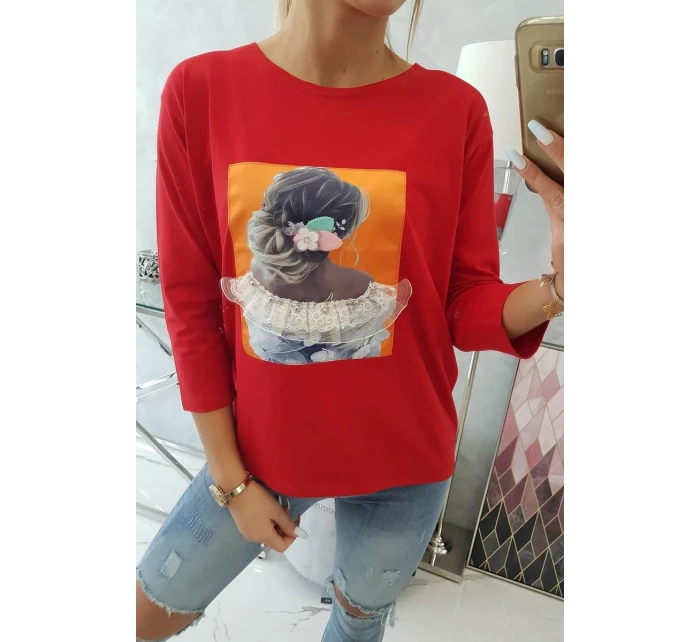 Halenka s 3D model 18743898 krajková červená - K-Fashion Halenka s 3D model 18743898 krajková červená - K-Fashion