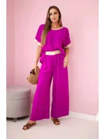 Viskózový komplet se zlatým lemováním tmavě fialová