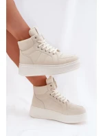 Vysoké dámské sneakers na platformě béžové model 21693386 - EVENTO