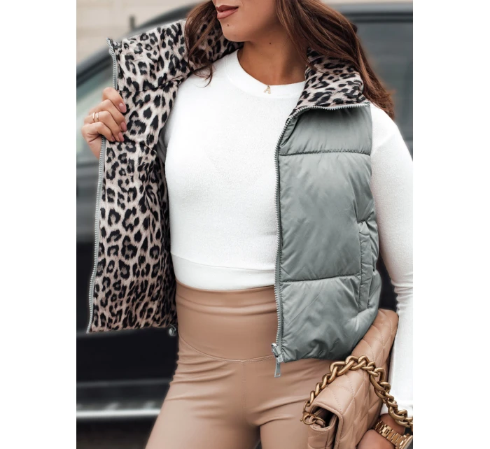 Dámská přechodná krátká prošívaná dvoucestná stříbrná vesta LEOVELLA FashionStreet TY5497