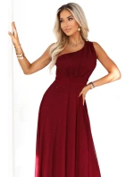 656-1 Dlouhé třpytivé večerní šaty na jedno rameno - vínové 656-1 Dlouhé třpytivé večerní šaty na jedno rameno - vínové