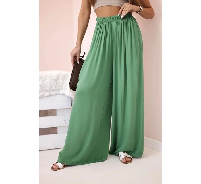 Široké dámské kalhoty s elastickým pasem zelený