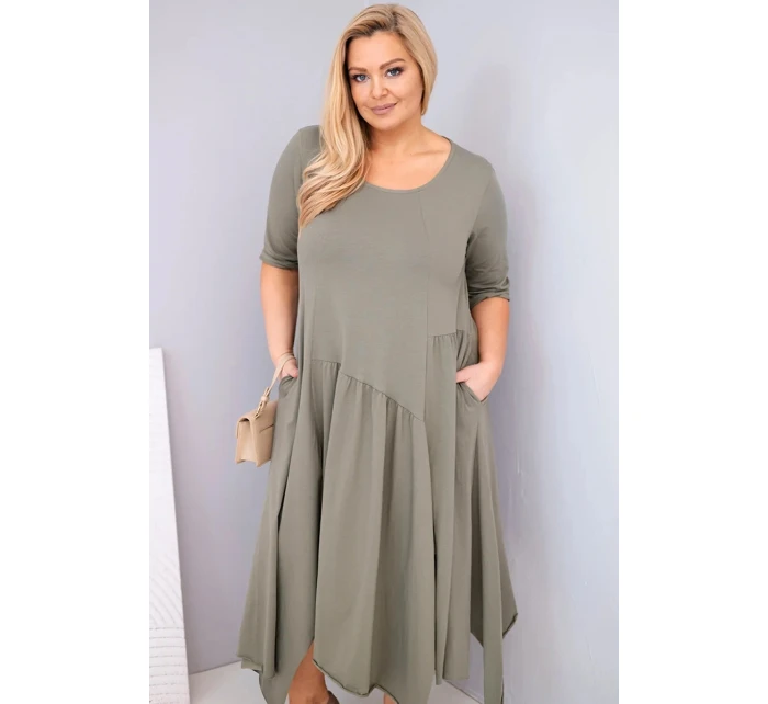 Dámská bavlněná sukýnka Plus Size s asymetrickým lemem khaki