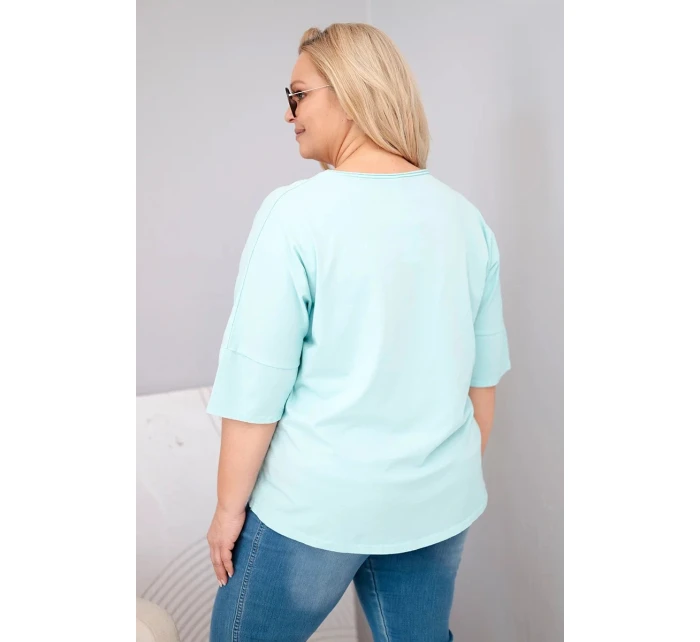 Dámská bavlněná oversize halenka Plus Size s výstřihem do V mentolová