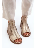 Kožené Prokreslené Sandály Na Zip Zlaté Zazoo 977/L