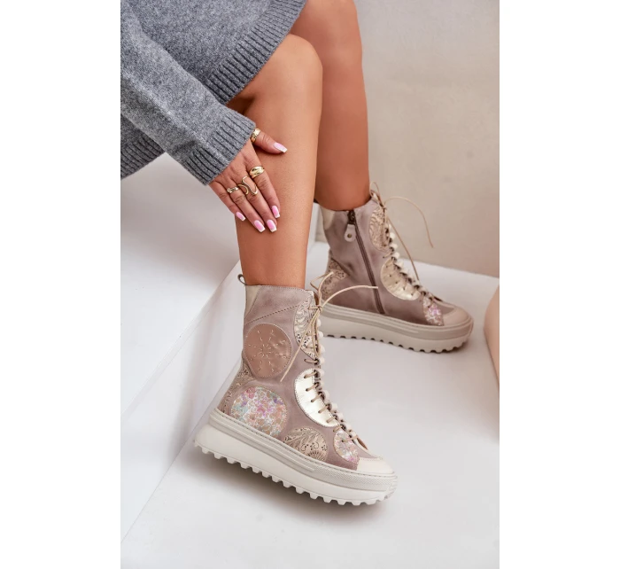 Kožené Semišové Boty Na Platformě Zateplené Maciejka 06565-04 Béžové