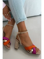 Dámské sandály na podpatku s pásky Eko semiš Béžové model 21937467 - Boto