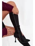 Dámské kozačky na jehlovém podpatku – černé Dámské kozačky na jehlovém podpatku – černé