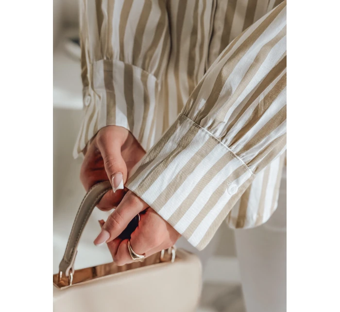 Dámské oversize tričko s prodlouženým zadním dílem SAMONE v béžové barvě s bílými pruhy FashionStreet DY0463