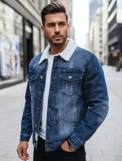 Pánská zateplená džínová bunda s ovčí kůží modrá FashionStreet TX4727z