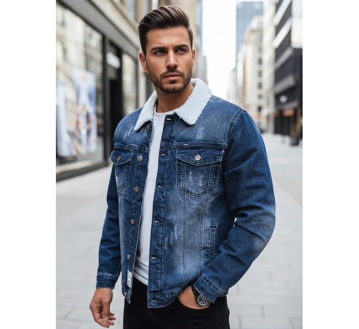 Pánská zateplená džínová bunda s ovčí kůží modrá FashionStreet TX4727z