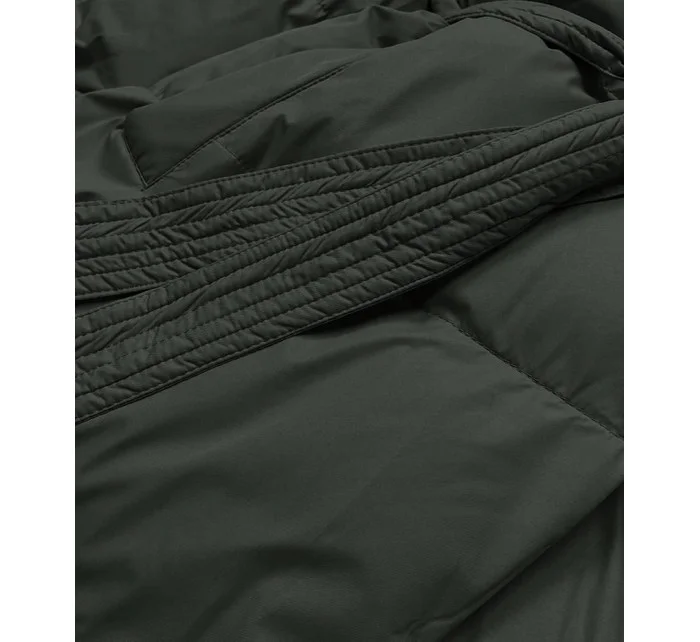 Dámská zimní přeložená obálková bunda v army barvě (5M737-136)