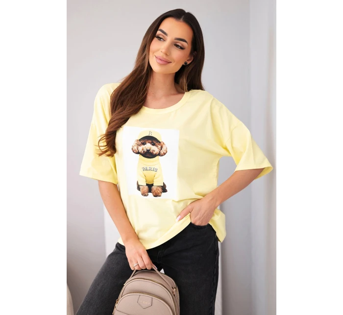 Dámská bavlněná oversize halenka s krátkým rukávem a potiskem žlutá