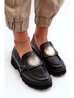 Zazoo 3485 Dámské mokasíny s ​​zlatým ozdobou Přírodní kůže