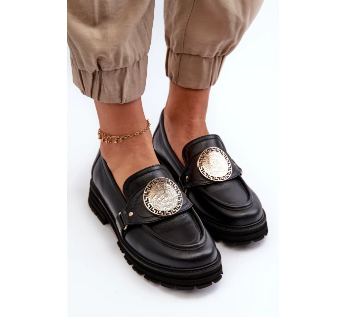 Zazoo 3485 Dámské mokasíny s ​​zlatým ozdobou Přírodní kůže