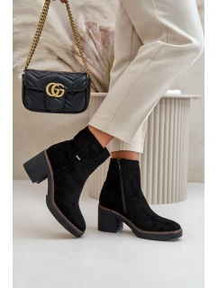 Dámské Botky Na Podpatku Zateplené Eko Semišové Černé model 21669122 - Boto