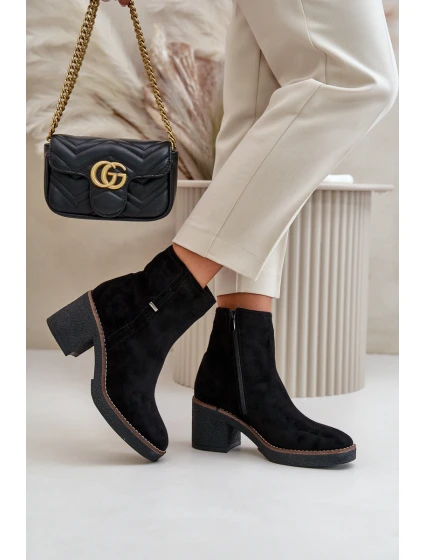 Dámské Botky Na Podpatku Zateplené Eko Semišové Černé model 21669122 - Boto Dámské Botky Na Podpatku Zateplené Eko Semišové Černé model 21669122 - Boto