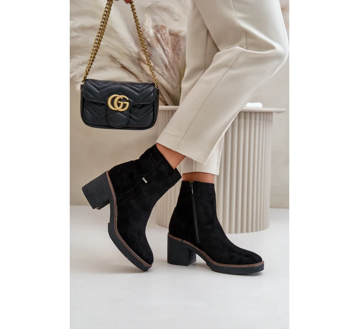 Dámské Botky Na Podpatku Zateplené Eko Semišové Černé model 21669122 - Boto Dámské Botky Na Podpatku Zateplené Eko Semišové Černé model 21669122 - Boto