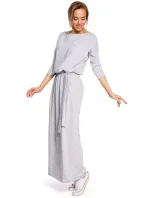 M435 Maxi bavlněné šaty s páskem na zavazování - černé