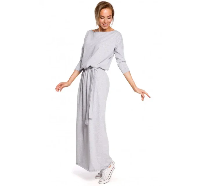 M435 Maxi bavlněné šaty s páskem na zavazování - černé