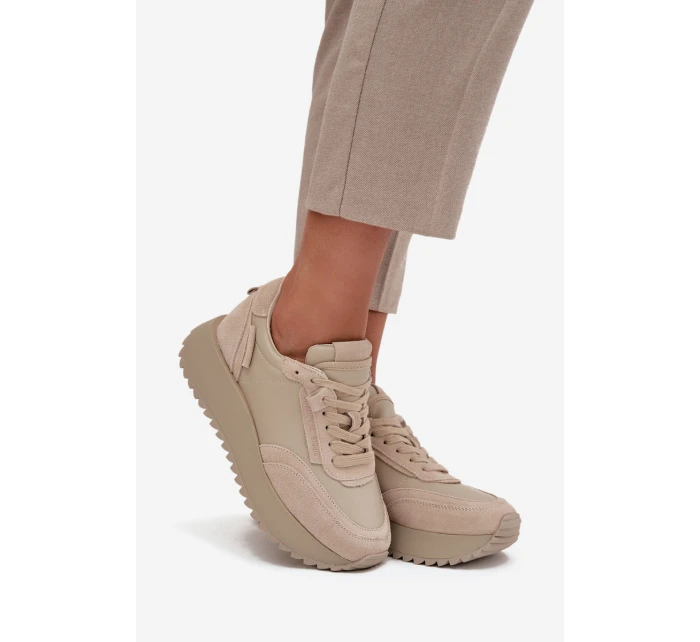 Dámské kožené tenisky na platformě Artiker – béžové Dámské kožené tenisky na platformě Artiker – béžové