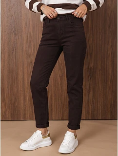 Jeansy damskie z wysokim stanem mom fit brązowe FashionStreet UY3224