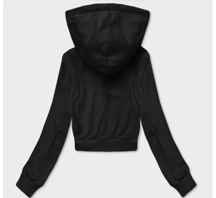 Krátká černá tepláková mikina s kapucí (8B939-3)