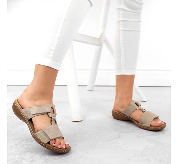 Pohodlné žabky Rieker W RKR681 beige Pohodlné žabky Rieker W RKR681 beige