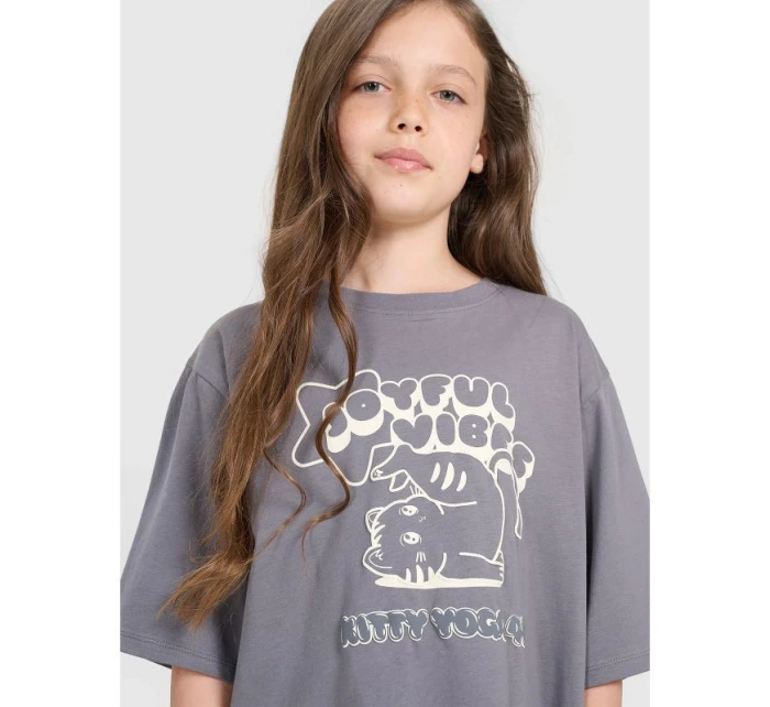 Dívčí tričko oversize s potiskem 4F 4FJRAW25TTSHF3197-22S