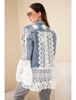 Dámská džínová bunda z bavlny a květinovou krajkou tmavě džínová