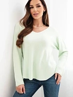 Dámský svetr z viskózy s výstřihem do V světle mátová