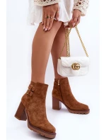 Zamszové Botky Na Podpatku Hnědé model 21632198 - Boto Zamszové Botky Na Podpatku Hnědé model 21632198 - Boto