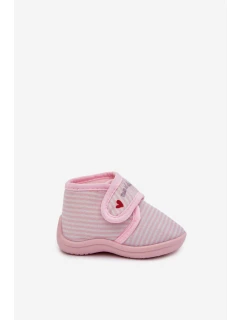 Dětské pantofle na suchý zip s pruhy světle růžové Lavelle