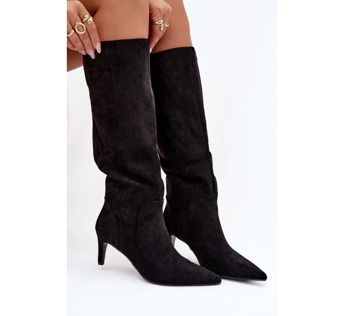 Kozačky Na Podpatku S Eko Černé model 21788139 - Boto Kozačky Na Podpatku S Eko Černé model 21788139 - Boto