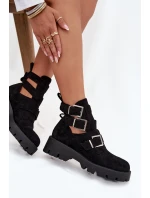 Dámské kotníkové boty s pásky a stříbrnými přezkami Helisse - černé Dámské kotníkové boty s pásky a stříbrnými přezkami Helisse - černé