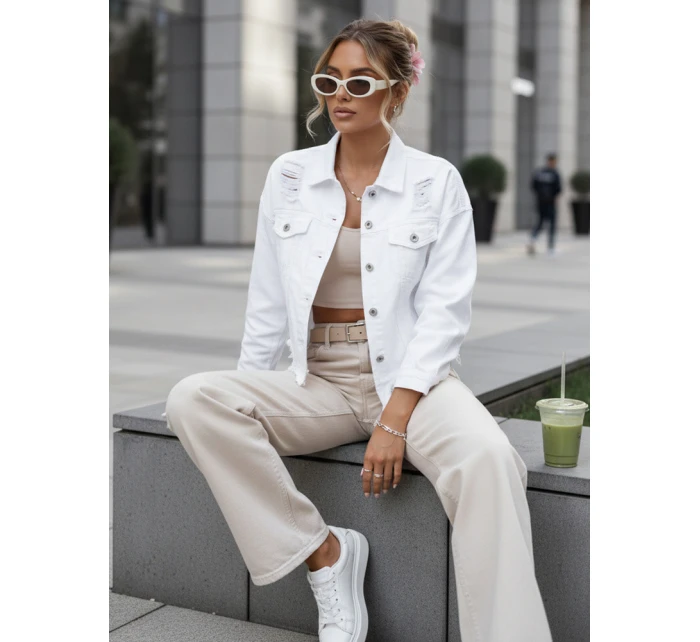 Dámská oversize džínová bunda MOLI bílá FashionStreet TY4131 Dámská oversize džínová bunda MOLI bílá FashionStreet TY4131