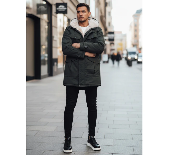 Pánská zimní bunda parka s kapucí zelená FashionStreet TX4961z Pánská zimní bunda parka s kapucí zelená FashionStreet TX4961z