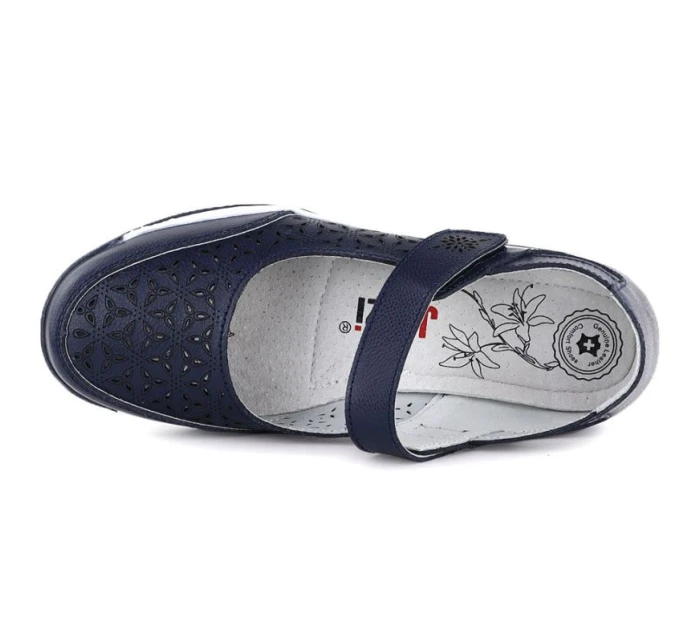 Dámské kožené polobotky na suchý zip tmavě modré model 21997204 - JEZZI