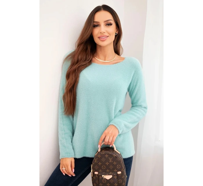 Svetr dámský z měkké pleteniny s kulatým výstřihem mátový
