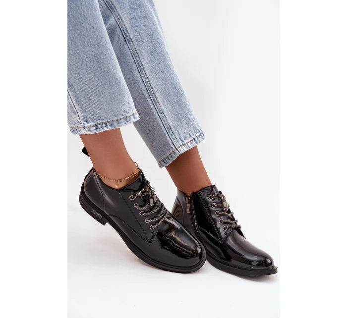 Lakované kožené dámské botky D&A – černé Lakované kožené dámské botky D&A – černé