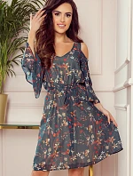 292-2 MARINA vzdušné šaty s výstřihem - ZELENÉ S KVĚTINAMI