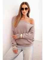 Dámský asymetrický viskózový svetr typu model 21301111 cappuccino - K-Fashion