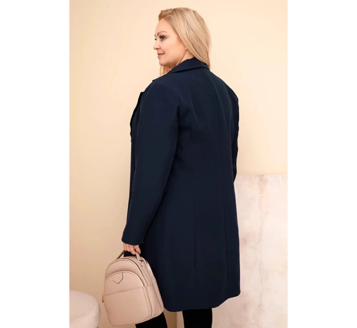 Dámský plášť Plus Size dlouhý s límcem a kapsami granátový